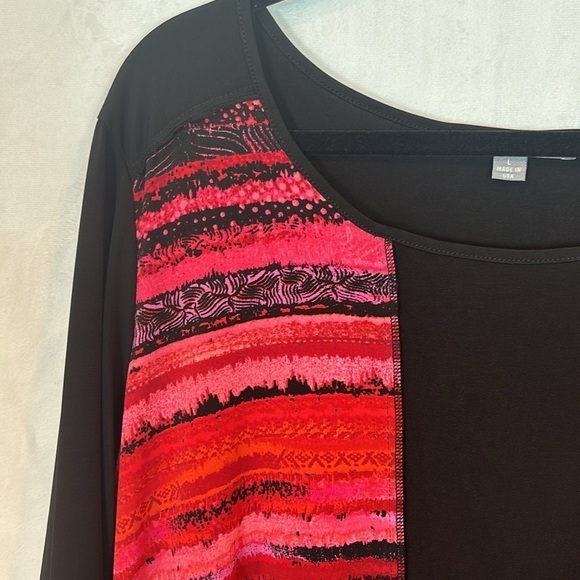 Kate & Mallory Women's oversized red black patchwork tunic artsy blouse size L - Picture 4 of 11